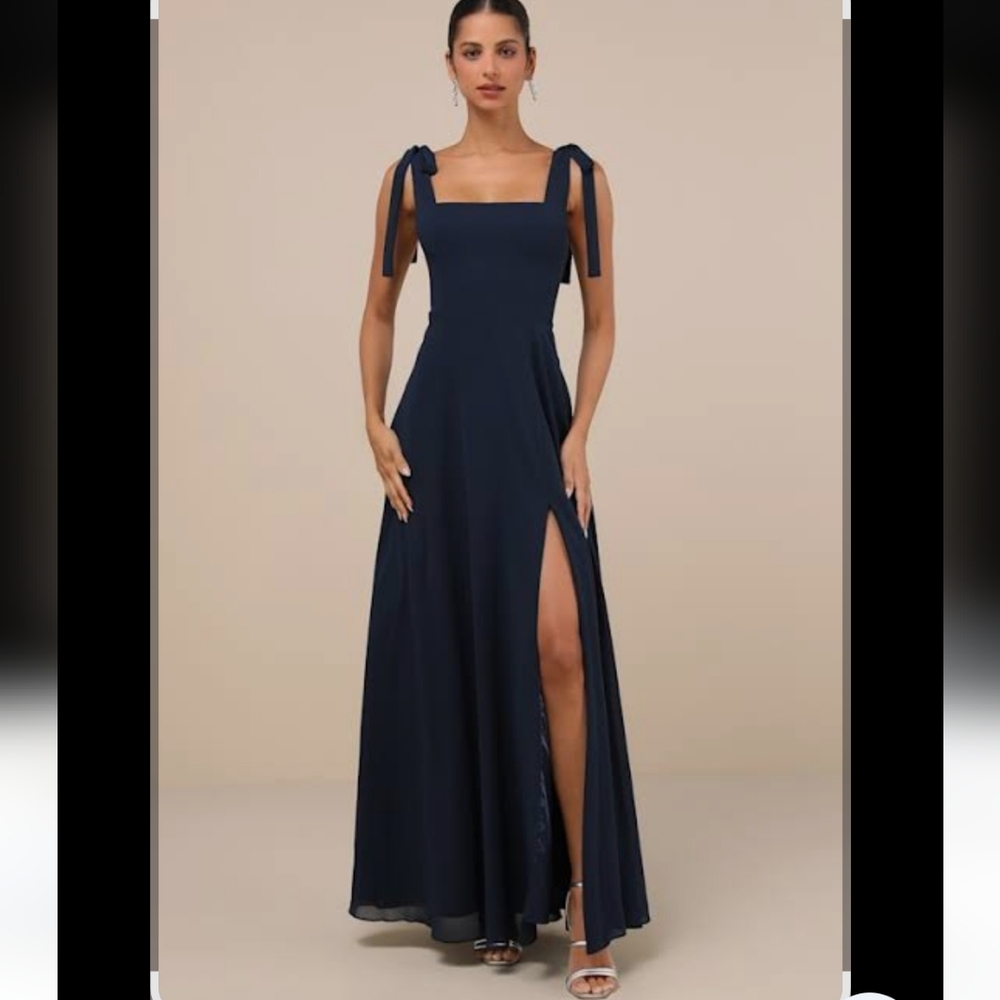 Lulus NWT Navy Blue Love Me Forever Tie Strap Square Neck Formal Maxi Dress 2X - Picture 2 of 9